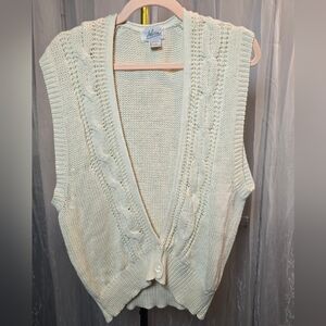 VINTAGE Ramie & Cotton Ivory Knit Sweater Vest Grandma Core Large